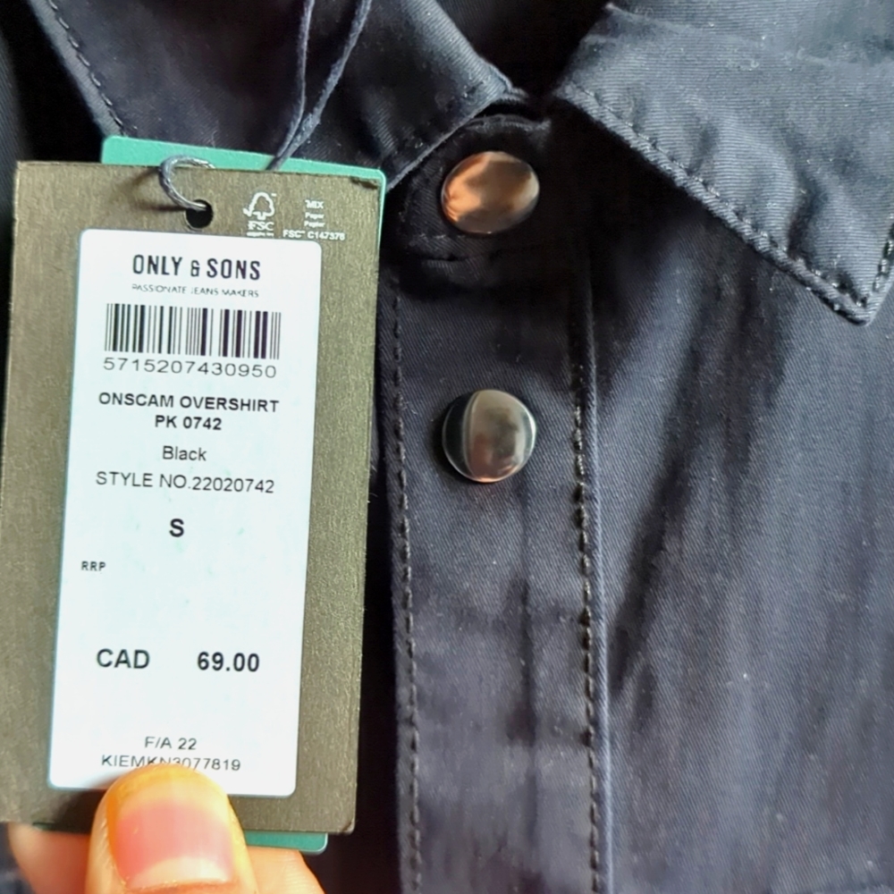 Only&Sons Overshirt for Men. New with tags Size-Small - Picture 3 of 12